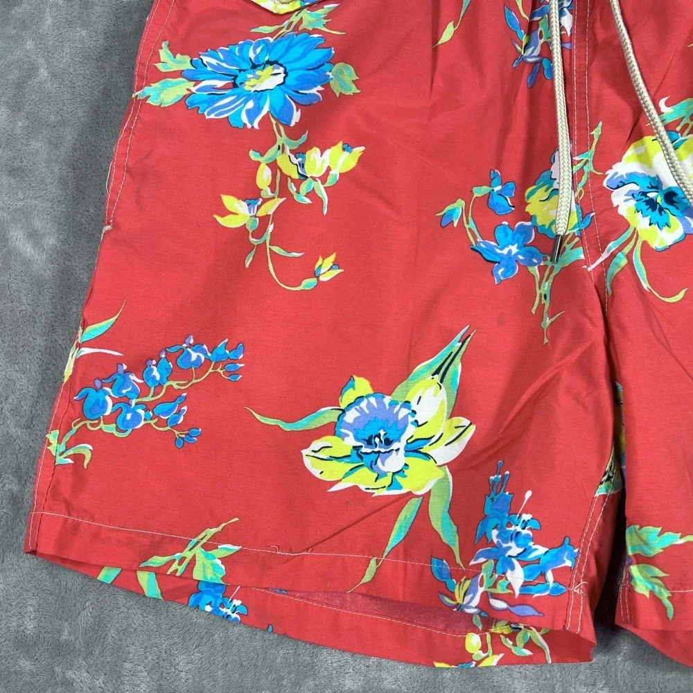 Polo Ralph Lauren Floral Swim Trunks Shorts Mens Medium Red Bathing Suit Pockets
